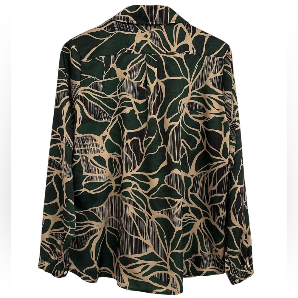 Halogen Green And Tan Patterned Button Down Shirt - image 2